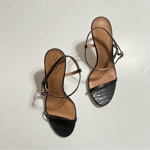 Sam Edelman Black Doran Faux Croc-effect Leather Strappy Sandal Size 10 - Picture 6 of 10